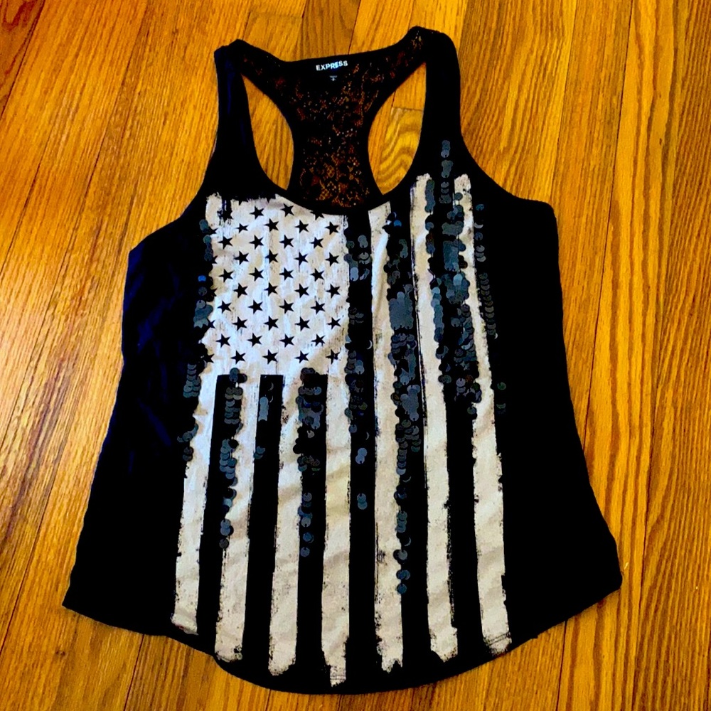 Open(Lace) back Sequin Flag tank from Express S